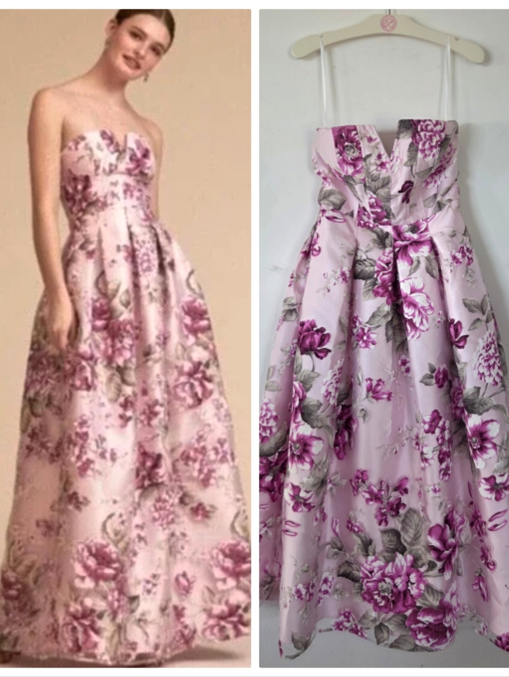 BHLDN Anthropologie Merritt Purple Floral Textured Strapless Gown Maxi Dress